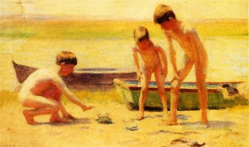 two boys singing Painting - Boys Playing with Crabs boat Thomas Pollock Anshutz